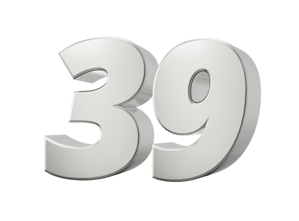 Gümüş 3D numara 39 39. 3d illüstrasyon