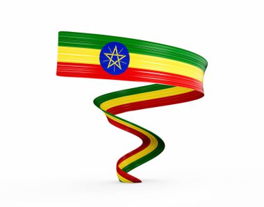 Etiyopya 'nın 3d Bayrağı 3d Dalgalı Parlak Dalgalı Kurdele Bayrağı Beyaz Arkaplanda İzole Edildi 3d Görüntü