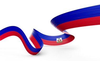 Haiti 'nin 3d Bayrağı 3d Parlak Dalgalı Haiti Kurdelesi Beyaz Arkaplanda 3d Görüntü