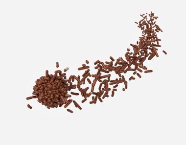 Çikolata parçacıkları geliyor ve Brigadeiro Brezilya Tatlı Topu 3D Görüntü 'de duruyor.