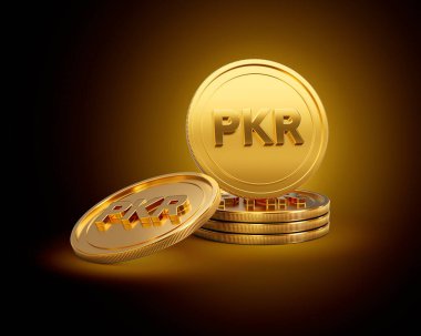 Altın Parlak Pakistanlı Rupi Yığını Parlak Altın Parlak Arkaplan Üzerinde Yuvarlak Parlak Parıltı 3D Görüntü
