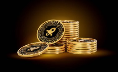 Altın Kripto Para Birimi Yıldız Lumens Parlak Altın Parlak Arkaplan 3D Görüntü