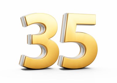 3D Altın Parlak 35 numara. Beyaz arka planda gümüş kaplamalı 35 numara.