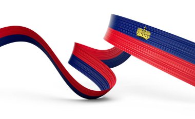 3d Lihtenştayn Bayrağı 3d Dalgalı Parlak Lihtenştayn Kurdelesi Beyaz Arkaplanda 3d Görüntü