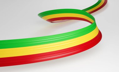 Mali 'nin 3D Bayrağı Beyaz Arkaplanda İzole Edilmiş Dalgalı Parlak Mali Kurdelesi 3D Görüntü