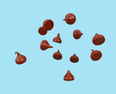 Milk Chocolate Chips Mavi Arkaplanda İzole Edildi 3D Görüntü