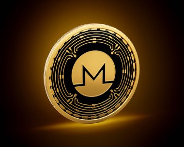 Altın ve Siyah Yuvarlak Şifreli Para Monero XMR Altın Parlak Arkaplan 3D Görüntü
