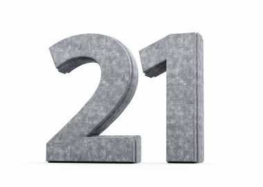 Beton Numara 21 Gri Beton Taştan Yapılan Beyaz Arka plan 3D İllüstrasyon