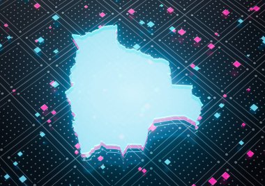 Aydınlatılmış Bolivya Veri Haritası Kusursuz Desen Arkaplanındaki Neon Mavi Işık 3B Görüntü