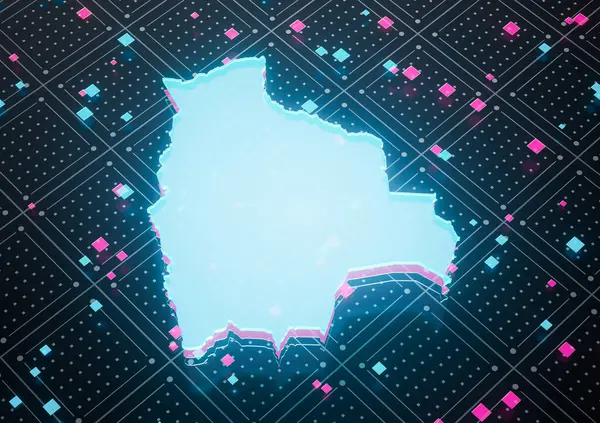 Aydınlatılmış Bolivya Veri Haritası Kusursuz Desen Arkaplanındaki Neon Mavi Işık 3B Görüntü