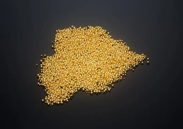 Botswana Haritası Yüksek Kaliteli Altın Parlak Metalik Boncuklar veya Taşak 3B İllüstrasyondan Yapılmış