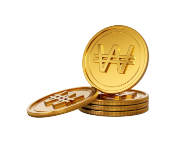 3D Yığın Altın Kore Won Bozuklukları Parlak Yuvarlak Sikkeler Yığın 3D İllüstrasyon