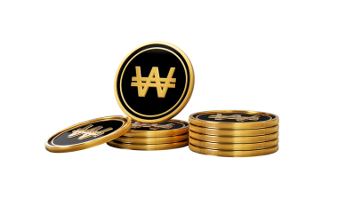 Parlak Altın ve Siyah Kore Won Bozuklukları Yuvarlak Sikkeler Yığını 3D Görüntü