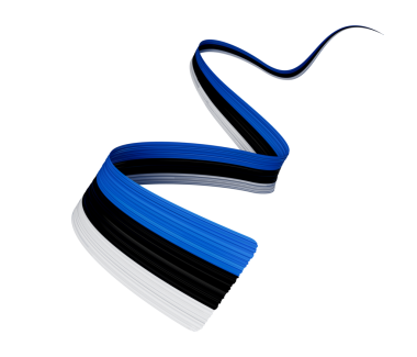 Estonya Bayrak Kurdelesi Bağımsızlık Günü afişi 3D illüstrasyon. Estonya Anma Günü 24 Şubat