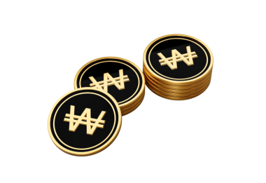 Parlak Altın ve Siyah Kore Won Bozuklukları Yuvarlak Sikkeler Yığını 3D Görüntü