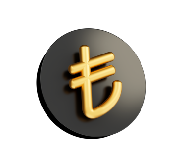 Üzerinde Türk Lirası yazan altın sikke. Türkiye ve Kuzey Kıbrıs. 3B illüstrasyon