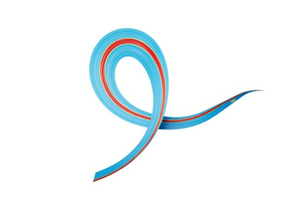 Kongo Demokratik Cumhuriyeti 'nin 3D Bayrağı Parlak Dalgalı Farkındalık Kurdelesi 3d İllüstrasyon