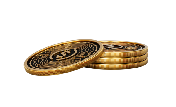 Altın Kripto Para Yığını USDC Yuvarlak Sikkeler Yığını 3D İllüstrasyon