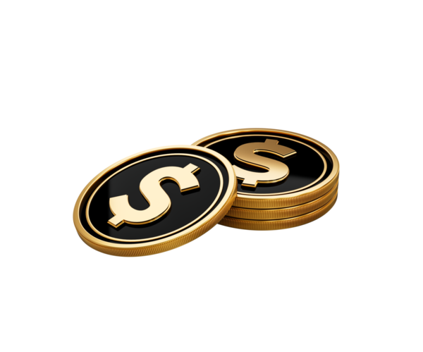 Parlak Altın ve Siyah Birleşik Devletler Doları Yuvarlak Paralar Yığını 3D Görüntü