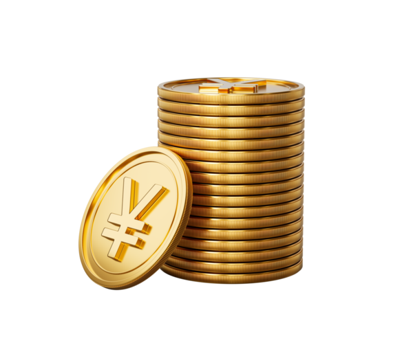 3D Altın Japon Yen Paraları Yığını Parlak Yuvarlak Paralar Yığını 3D İllüstrasyon