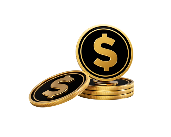 Parlak Altın ve Siyah Birleşik Devletler Doları Yuvarlak Paralar Yığını 3D Görüntü