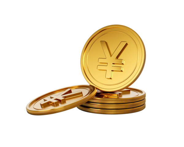 3D Altın Japon Yen Paraları Yığını Parlak Yuvarlak Paralar Yığını 3D İllüstrasyon
