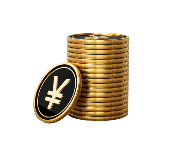 Parlak Altın ve Siyah Japon Bozuklukları Yuvarlak Sikkeler Yığını 3D Resimler