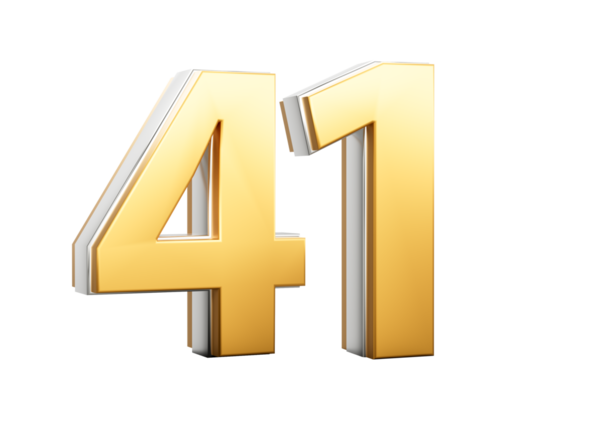 3D Altın Parlak Numara 41 Gümüş Dış Çizgili Kırk Bir