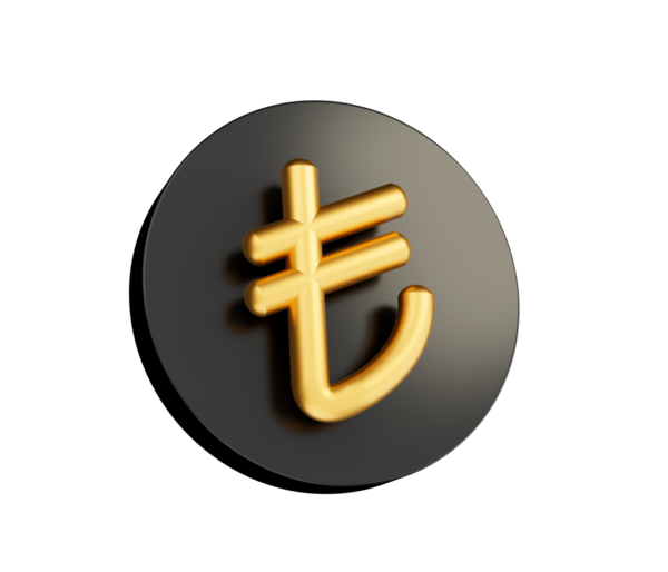 Üzerinde Türk Lirası yazan altın sikke. Türkiye ve Kuzey Kıbrıs. 3B illüstrasyon