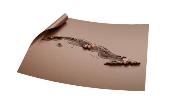 Küba 'nın Eski Tarz Haritası Kahverengiye Döndürülmemiş Harita Kağıt Çarşafı, 3 boyutlu illüstrasyon