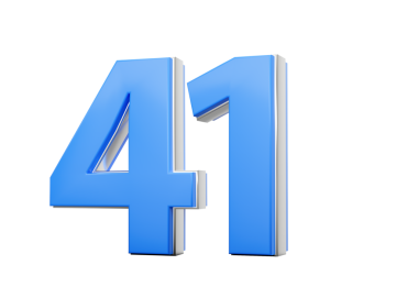 3D numara 41. Mavi gövdeden yapılmış, 3 boyutlu gümüş kaplama.