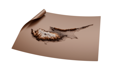 Kıbrıs Rum Kesimi 'nin Eski Tarz Kahverengi Haritası Açılmamış Harita Kağıt Sayfası, 3d illüstrasyon