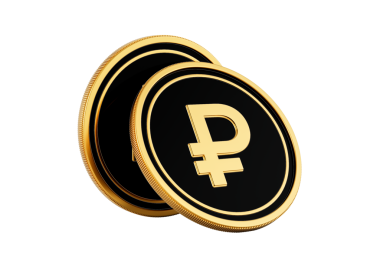 Parlak Altın ve Siyah İki Yuvarlak Rus Rublesi 3D Görüntü