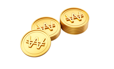 3D Yığın Altın Kore Won Bozuklukları Parlak Yuvarlak Sikkeler Yığın 3D İllüstrasyon