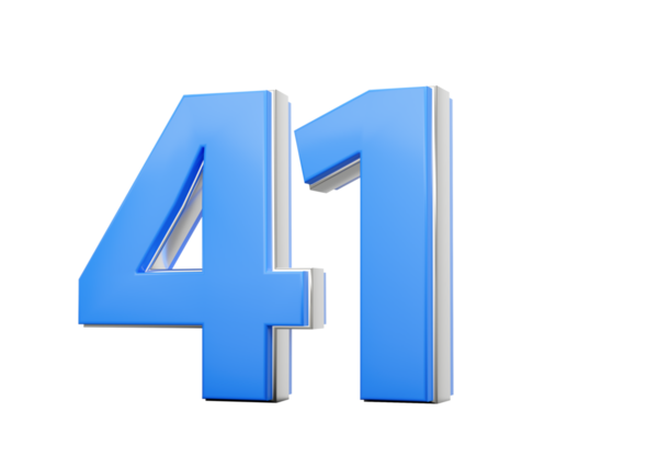 3D numara 41. Mavi gövdeden yapılmış, 3 boyutlu gümüş kaplama.
