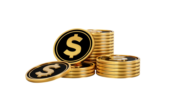 Parlak Altın ve Siyah Birleşik Devletler Doları Yuvarlak Paralar Yığını 3D Görüntü