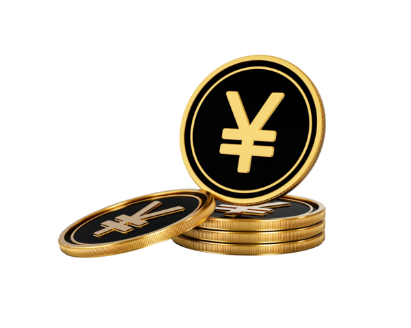 Parlak Altın ve Siyah Japon Bozuklukları Yuvarlak Sikkeler Yığını 3D Resimler