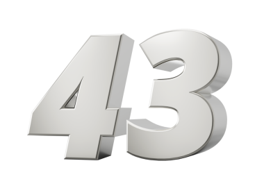 Gümüş 3D numara 43 43. 3d illüstrasyon