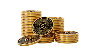 Altın Kripto Para Yığını USDC Yuvarlak Sikkeler Yığını 3D İllüstrasyon
