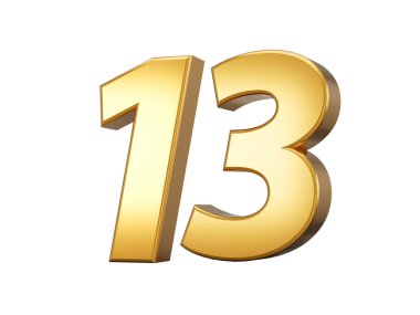 Altın metalik numara 13 13, 3 boyutlu illüstrasyon