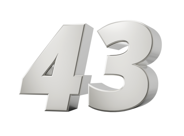 Gümüş 3D numara 43 43. 3d illüstrasyon