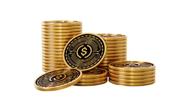 Altın Kripto Para Yığını USDC Yuvarlak Sikkeler Yığını 3D İllüstrasyon
