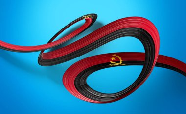 Angola 'nın 3d Bayrağı 3d Parlak Dalgalanan Bayrak Kurdelesi Gök Mavisi Arkaplanda İzole Edildi 3d Görüntü