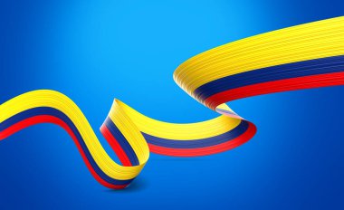 Kolombiya 'nın 3d Bayrağı 3d Parlak Dalgalı Kolombiya Bayrakları Mavi Arkaplanda 3d Görüntü