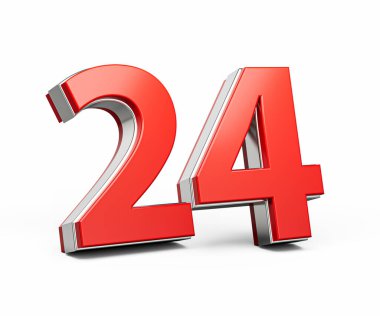 Kalın Kırmızı 24 numara Metalik Beyaz Arkaplanda 3 boyutlu Görüntü