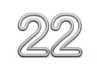 22 Numara: Gümüş Metalik Beyaz Arkaplan 3B Görüntü