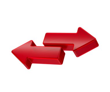 3D İki Kırmızı Ok takası ve transferi sembolize ediyor. 3d illüstrasyon