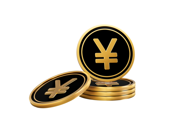 Parlak Altın ve Siyah Japon Bozuklukları Yuvarlak Sikkeler Yığını 3D Resimler