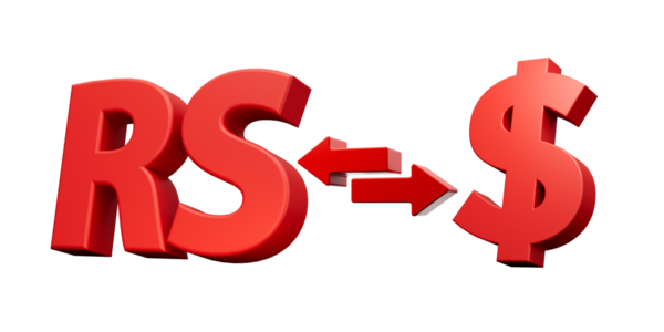 3d Kırmızı Rupiler ve Para Takas Oklarıyla Dolar Sembol Simgeleri 3d illüstrasyon