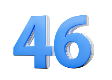 3D numara 46. Mavi gövdeden yapılmış, 3 boyutlu gümüş kaplama.